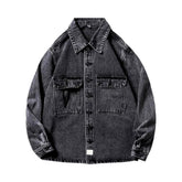 Übergroße, graue Vintage-Herrenjacke mit Pattentasche